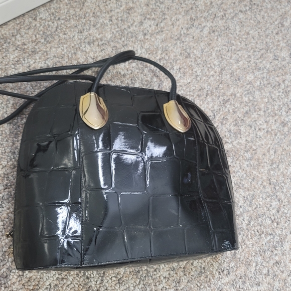 Vtg Due Fratelli Canada Black Genuine Leather Milan Paris Dome Tote Shoulder - Picture 2 of 10